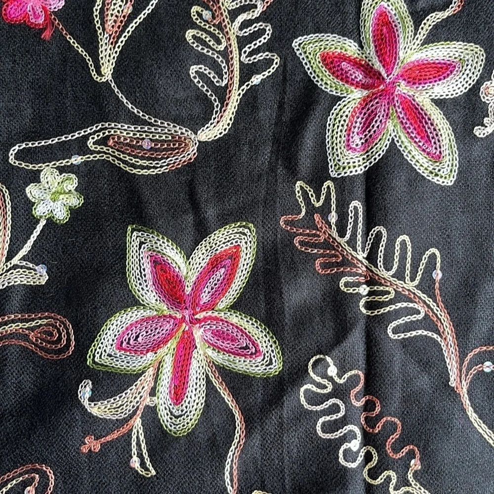 Black Flower Embroidered Scarf